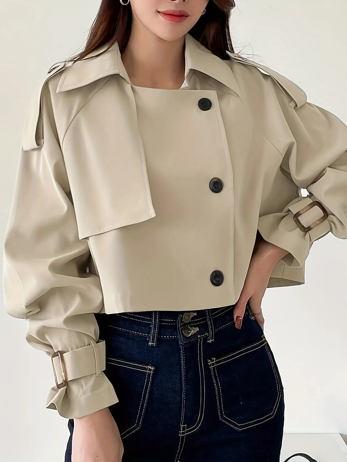 Trench corto casual da donna con cintura