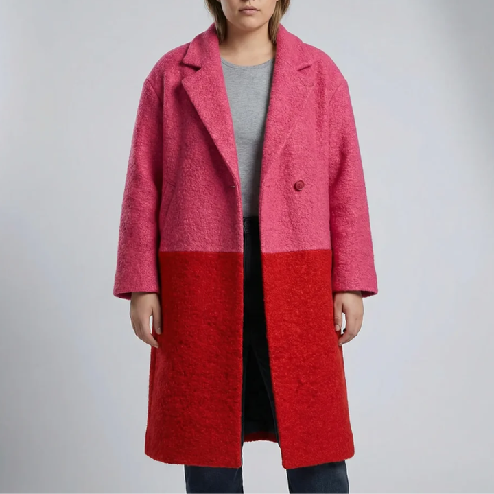 Cappotto Lungo a Scacchi Color Block per Donne