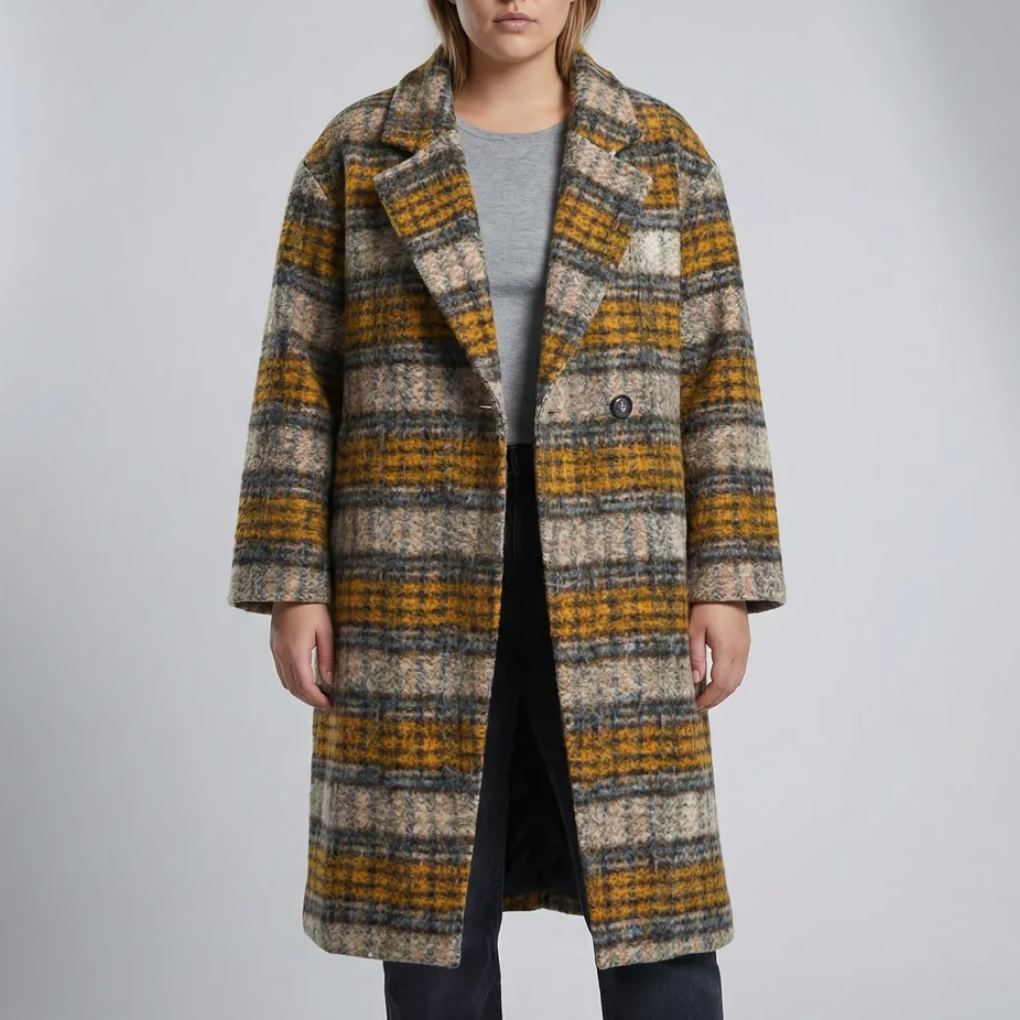 Cappotto Lungo a Scacchi Color Block per Donne