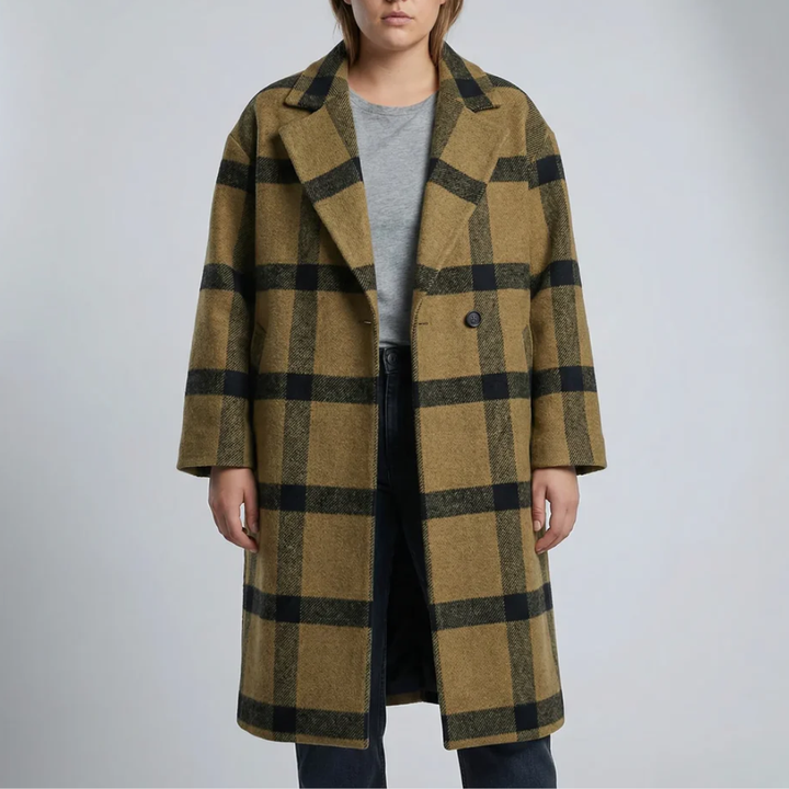 Cappotto Lungo a Scacchi Color Block per Donne