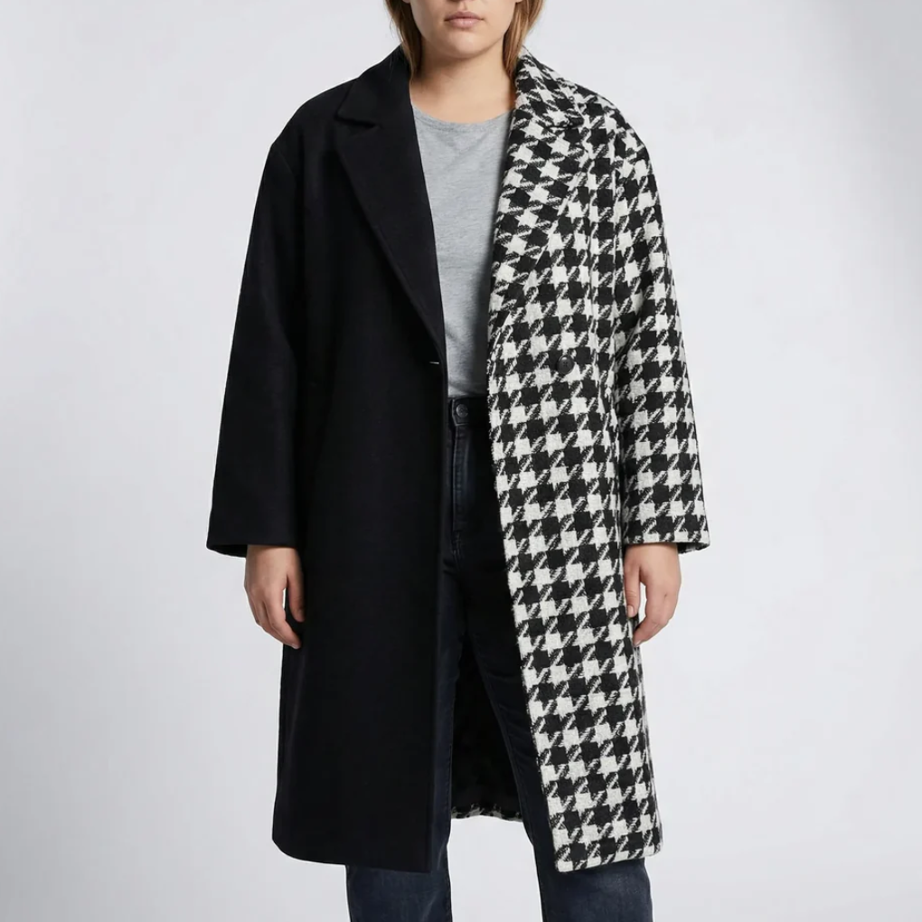 Cappotto Lungo a Scacchi Color Block per Donne