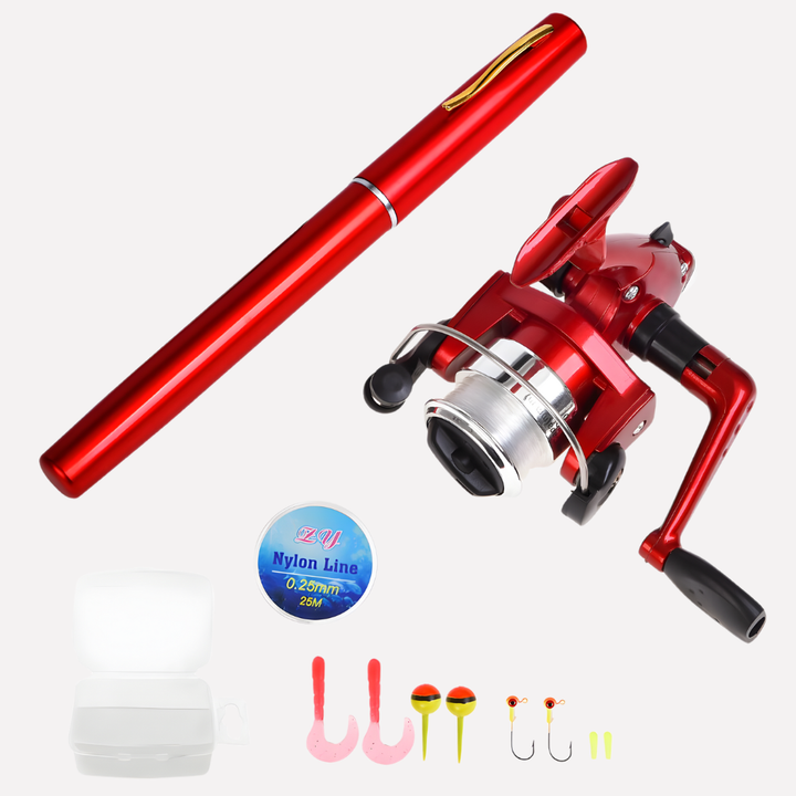 Mini Canna da Pesca + Mulinello, Penna Portatile Mini Telescopica