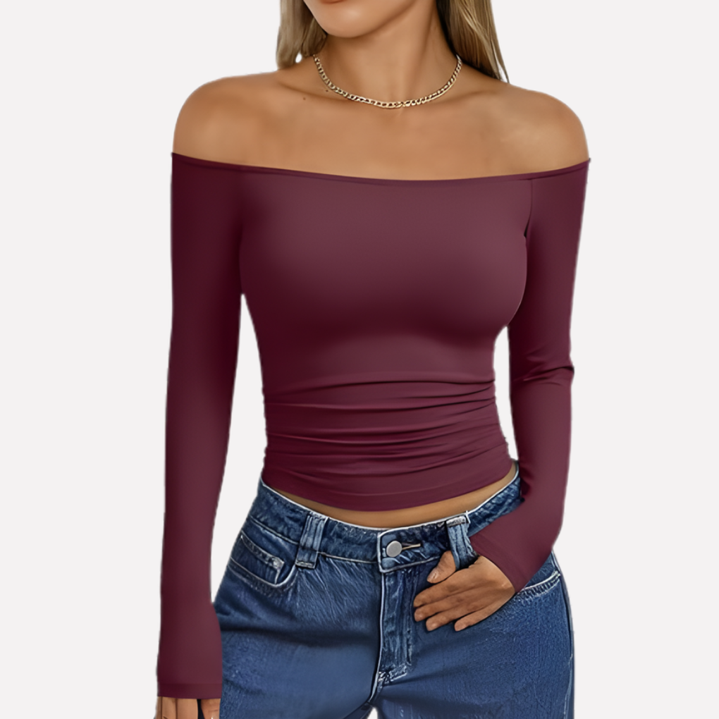 Top a spalle scoperte da donna con maniche lunghe