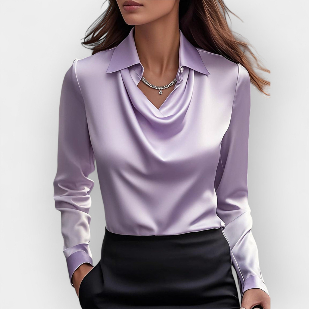 Blusa in Satin Elegante con Collo a Cascata