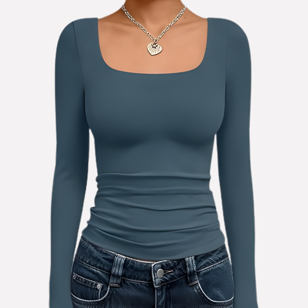 Top Crop a Maniche Lunghe con Collo Quadrato per Donne