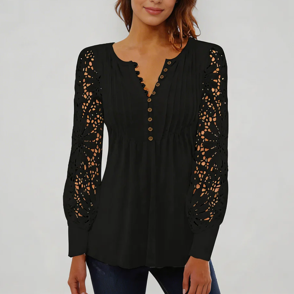 Blusa Floreale con Maniche in Pizzo Trasparente per Donne