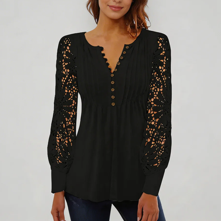 Blusa Floreale con Maniche in Pizzo Trasparente per Donne