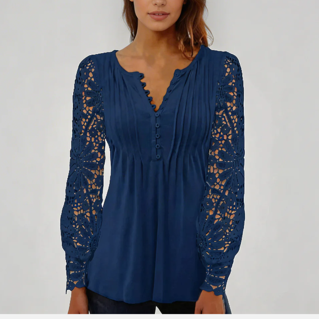 Blusa Floreale con Maniche in Pizzo Trasparente per Donne