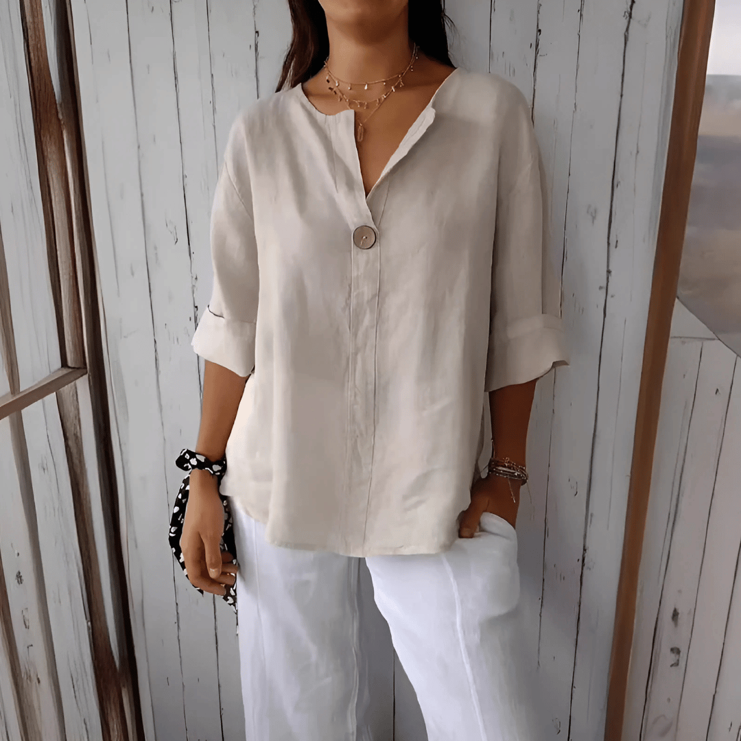Blusa estiva ampia con scollo a V da donna