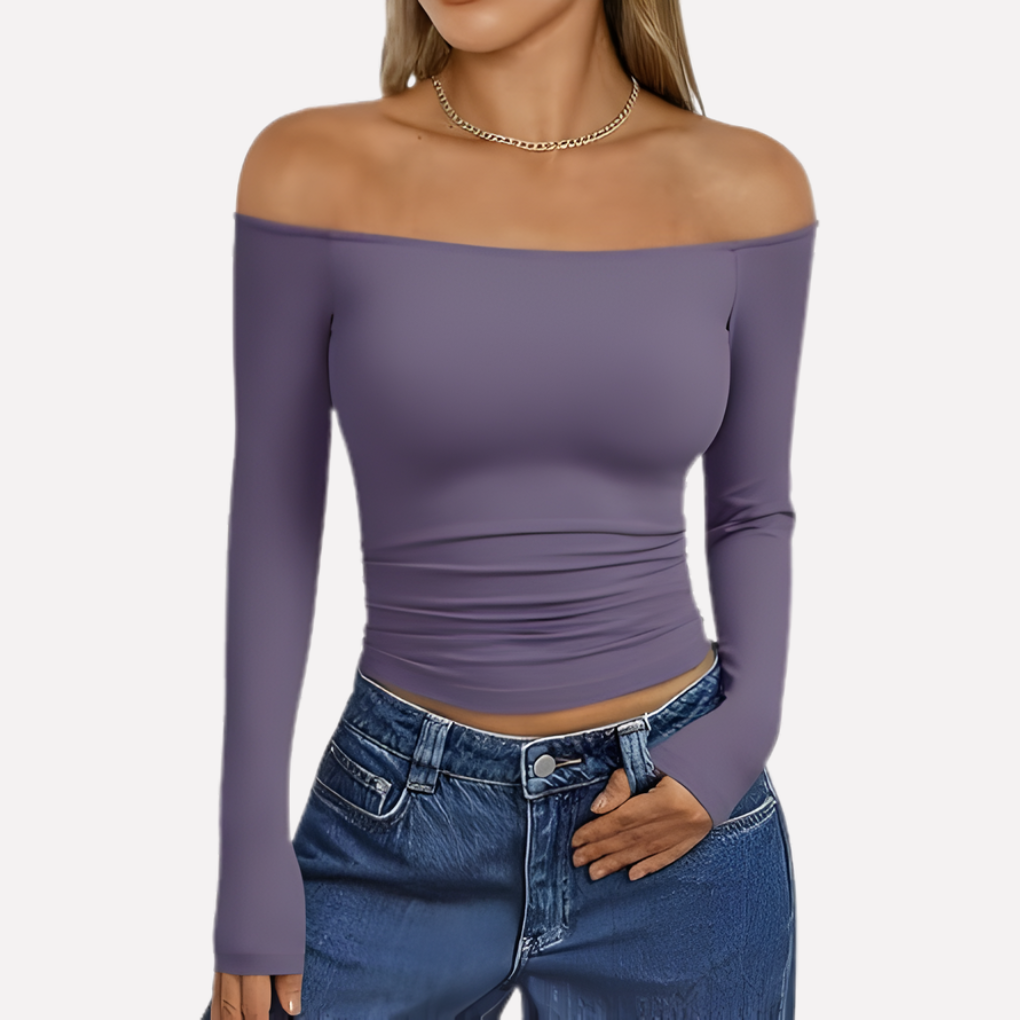 Top a spalle scoperte da donna con maniche lunghe