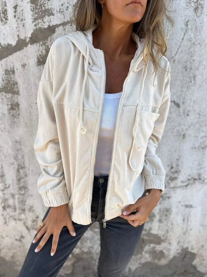 Giacca casual in velluto a coste con cappuccio