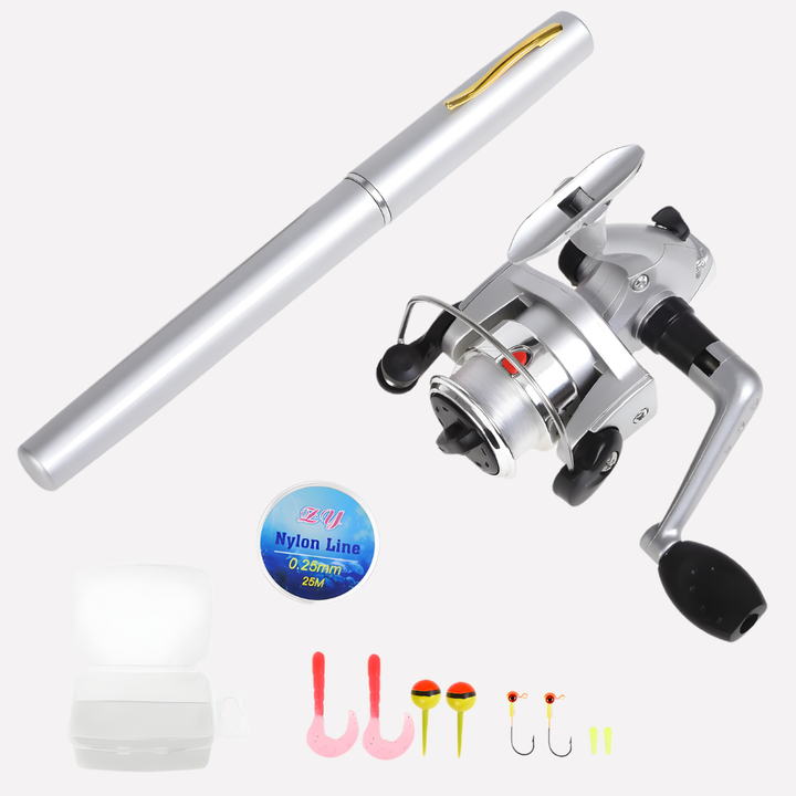 Mini Canna da Pesca + Mulinello, Penna Portatile Mini Telescopica