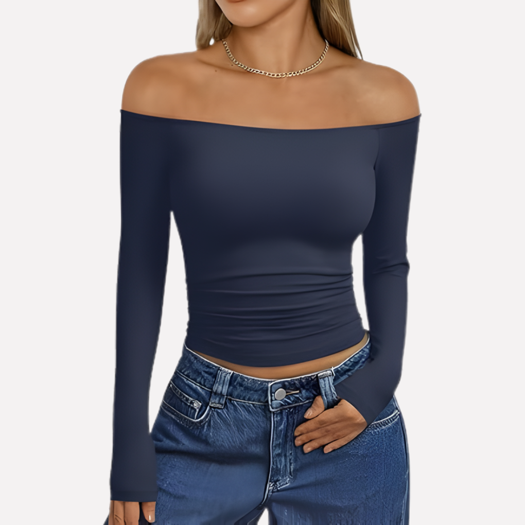 Top a spalle scoperte da donna con maniche lunghe