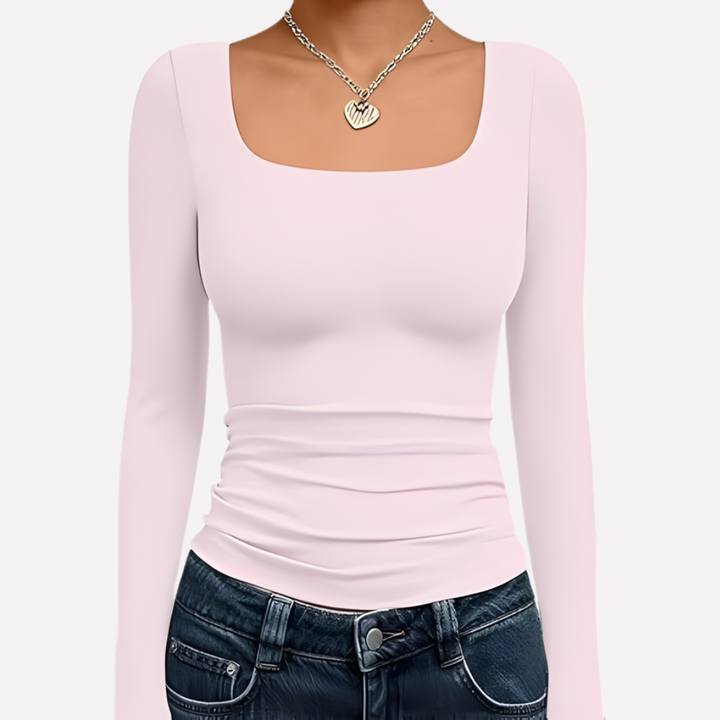 Top Crop a Maniche Lunghe con Collo Quadrato per Donne