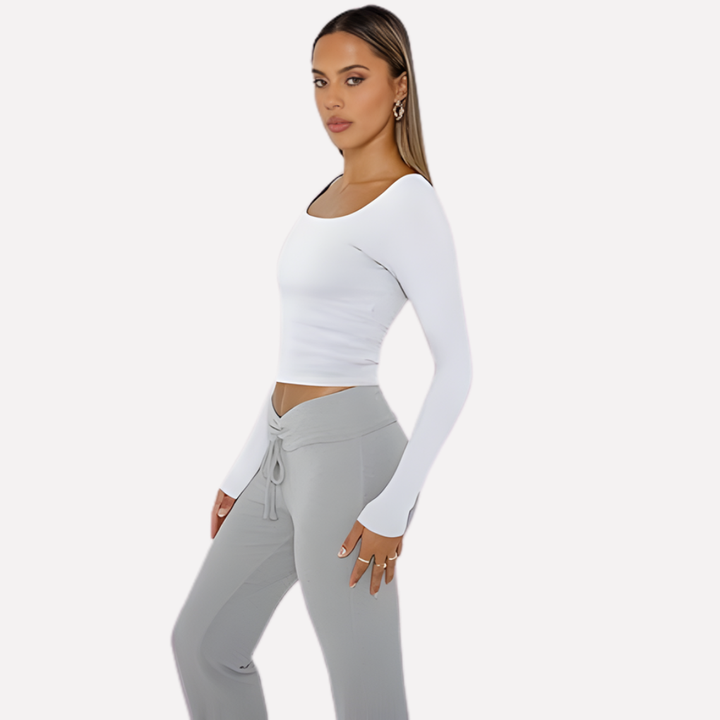 Top Crop a Maniche Lunghe con Collo Quadrato per Donne