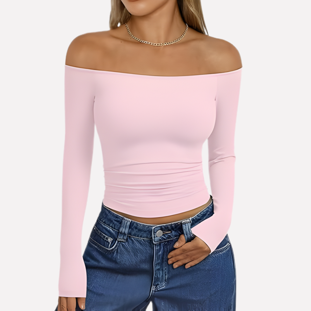 Top a spalle scoperte da donna con maniche lunghe
