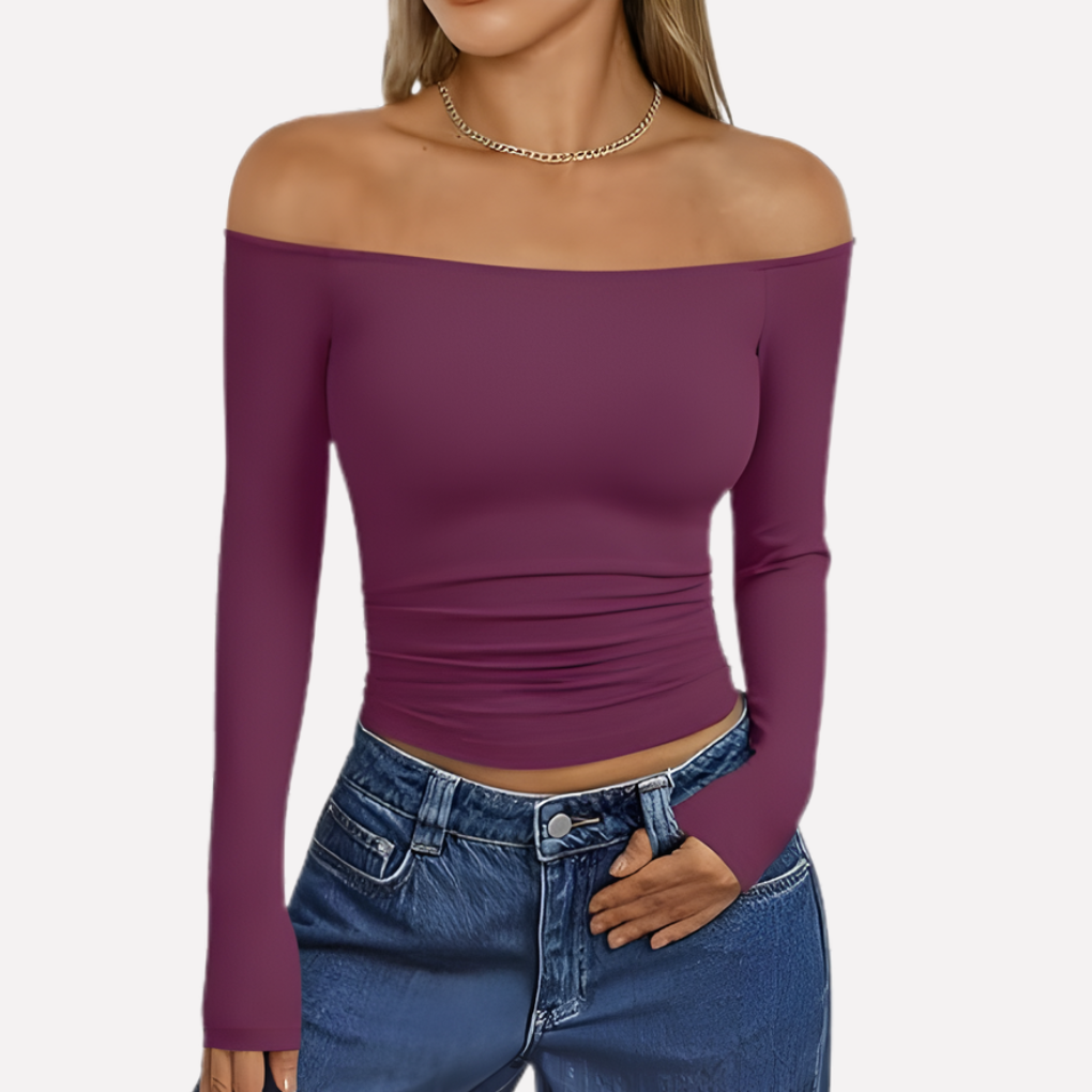 Top a spalle scoperte da donna con maniche lunghe