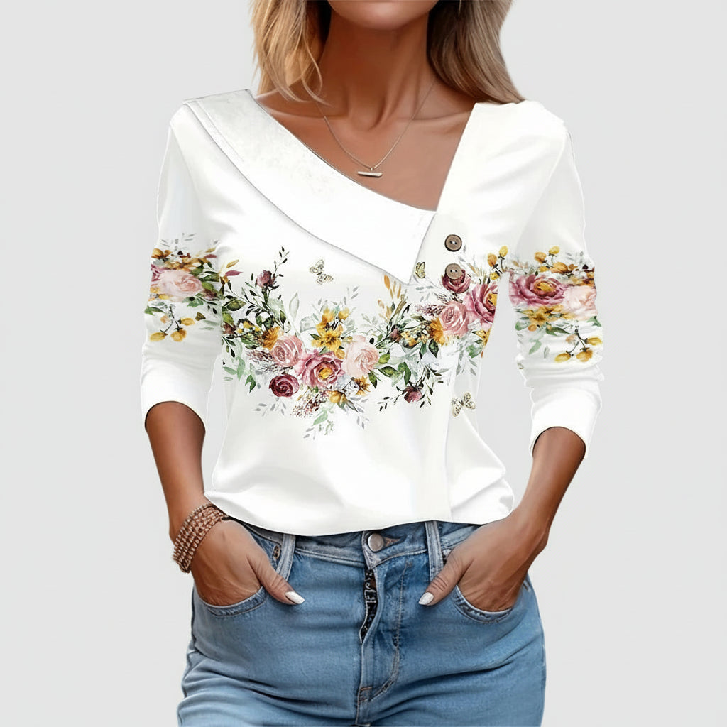 Blusa Floreale Elegante a Maniche Lunghe
