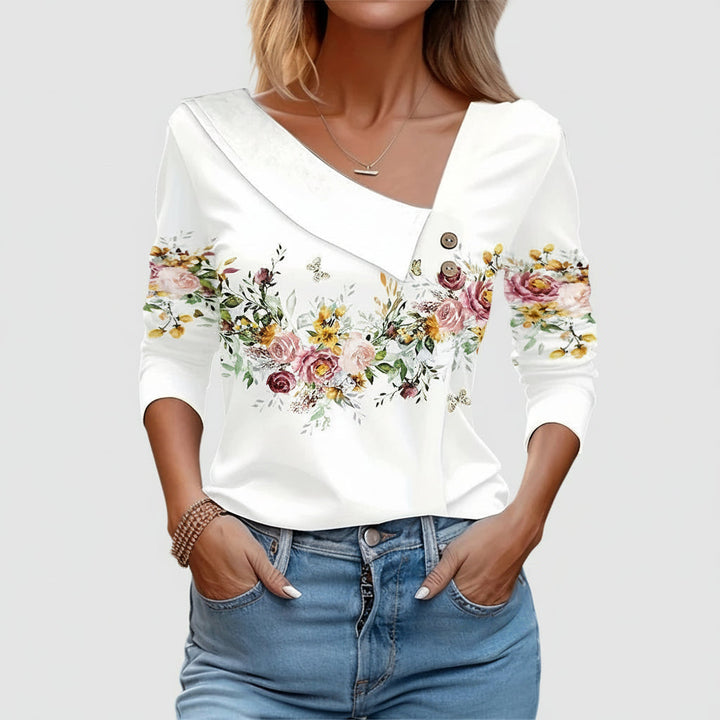 Blusa Floreale Elegante a Maniche Lunghe