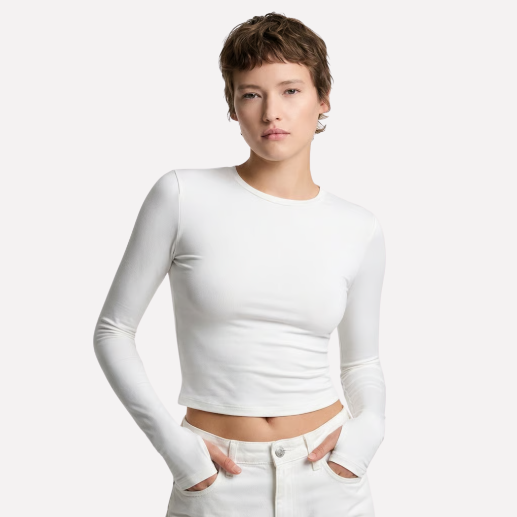 Crop top a maniche lunghe in maglia da donna