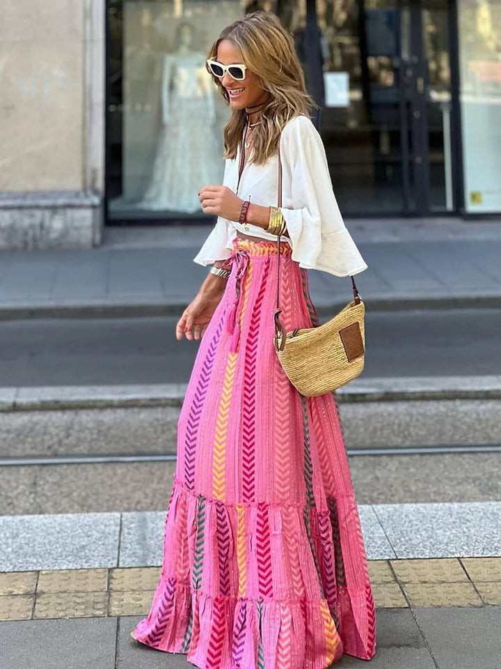 Elegante gonna lunga a fiori con elastico in vita