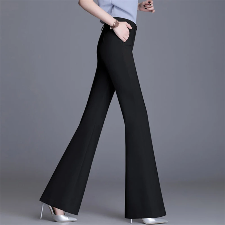 Pantaloni a zampa slim a vita alta da donna