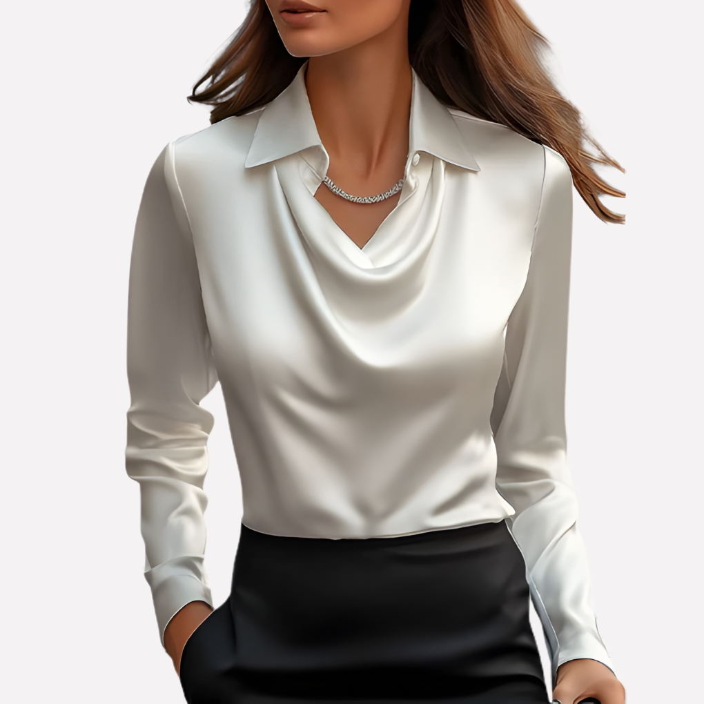 Blusa effetto raso con collo drappeggiato da donna