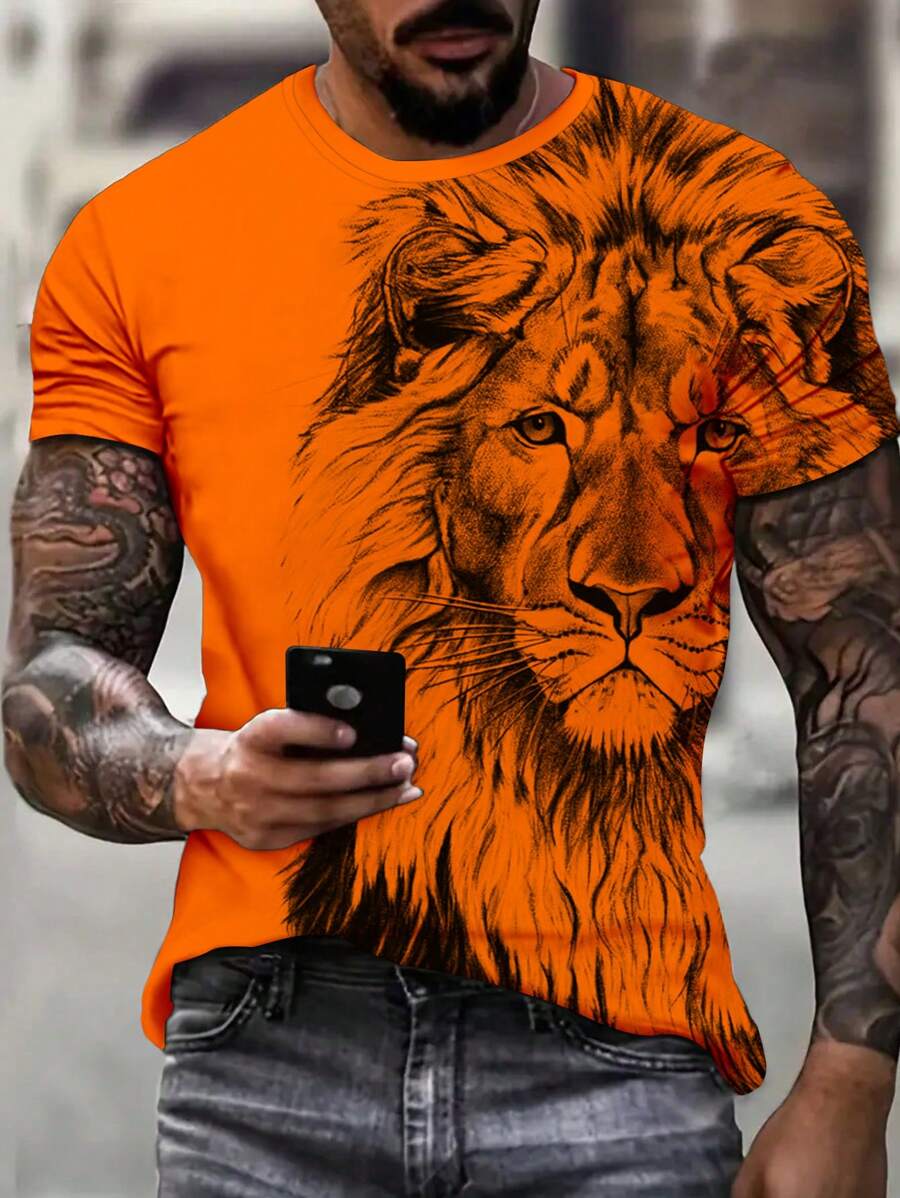 Maglietta slim fit arancione con stampa da uomo