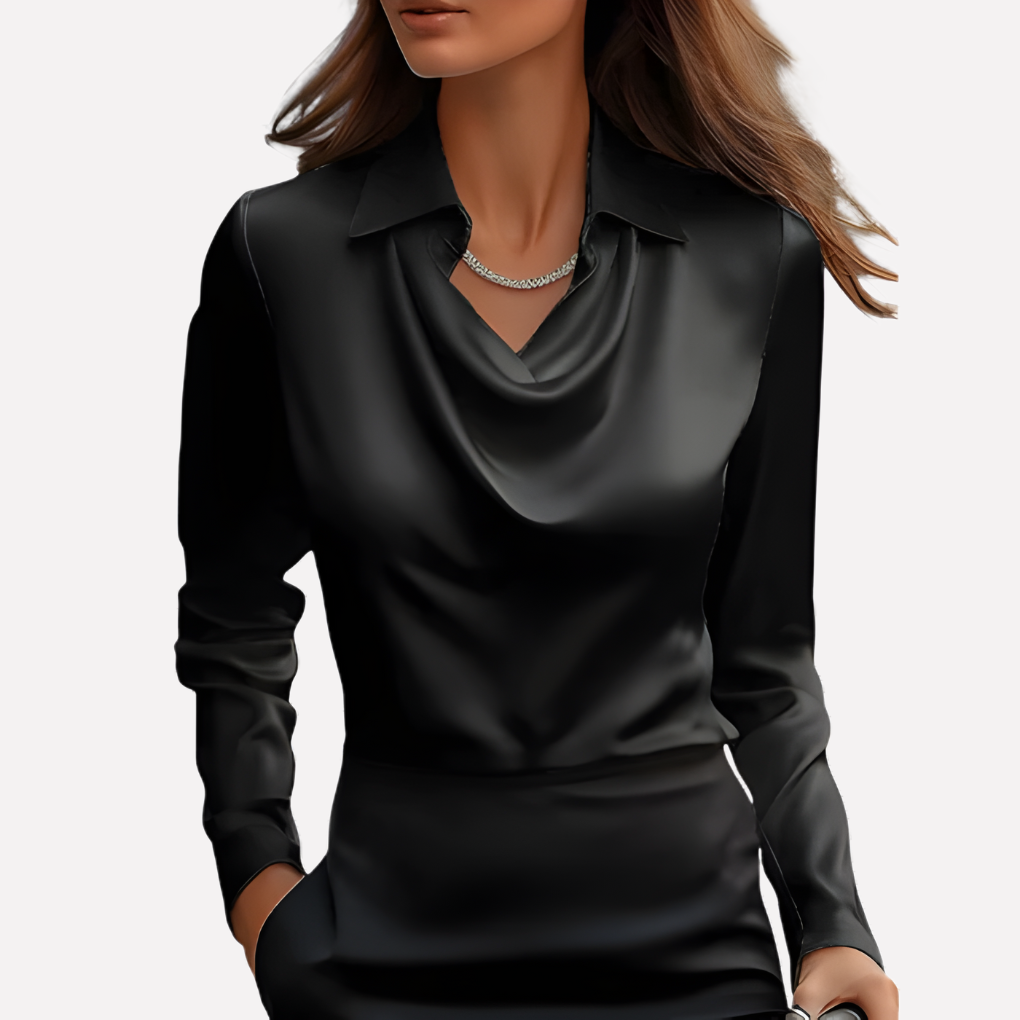 Blusa effetto raso con collo drappeggiato da donna