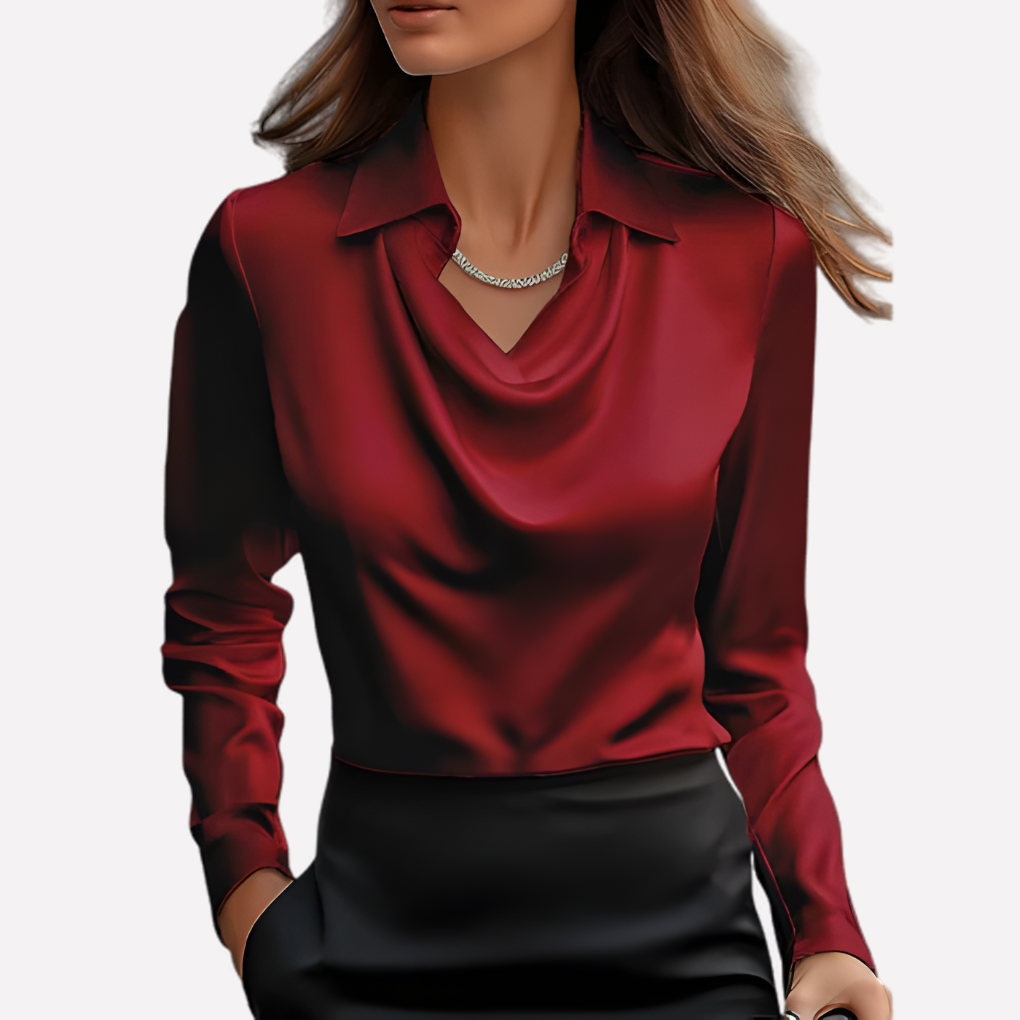 Blusa effetto raso con collo drappeggiato da donna