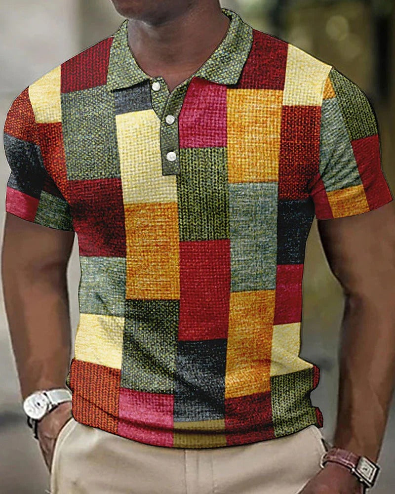 Polo a quadri con stampa 3D da uomo