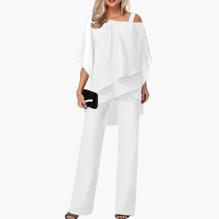 Jumpsuit da donna con spalle scoperte e pantaloni larghi