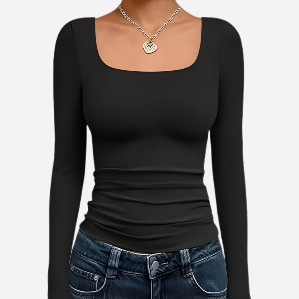 Top Crop a Maniche Lunghe con Collo Quadrato per Donne