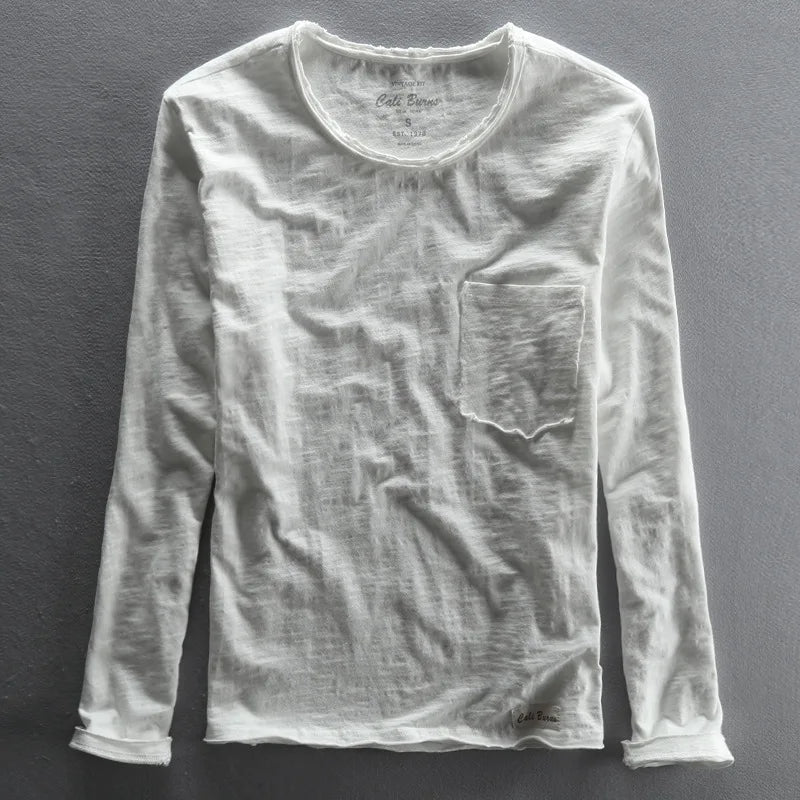 Maglietta vintage in cotone a maniche lunghe con girocollo