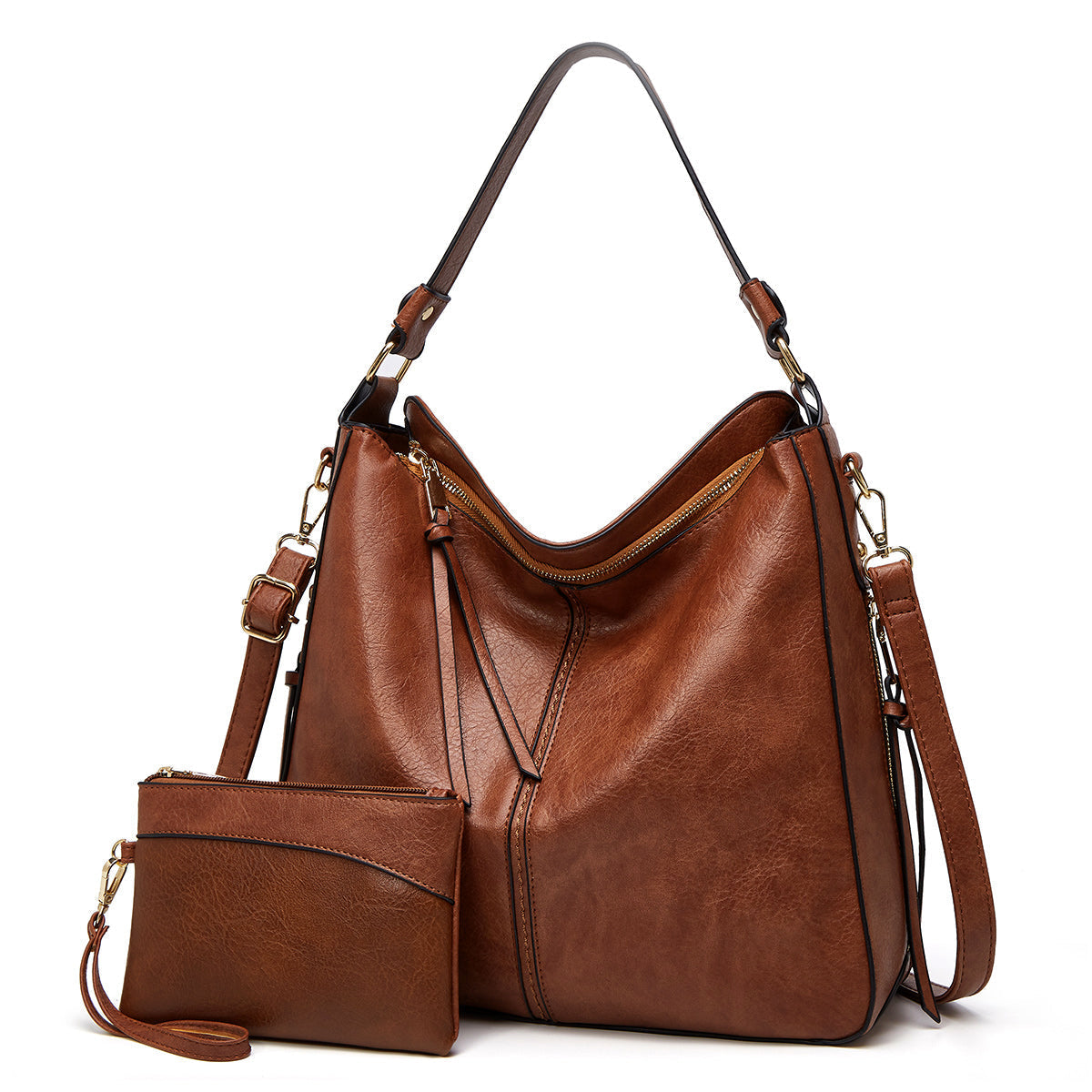 Borsa a Spalla in Pelle Classica con Dettagli Oro Sleek