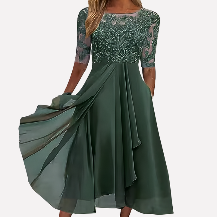 Abito da Sera in Chiffon con Pizzo Floreale da Donna
