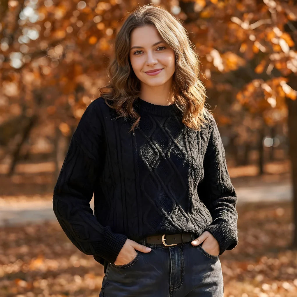 Maglione oversize a trecce girocollo stile anni '90 da donna