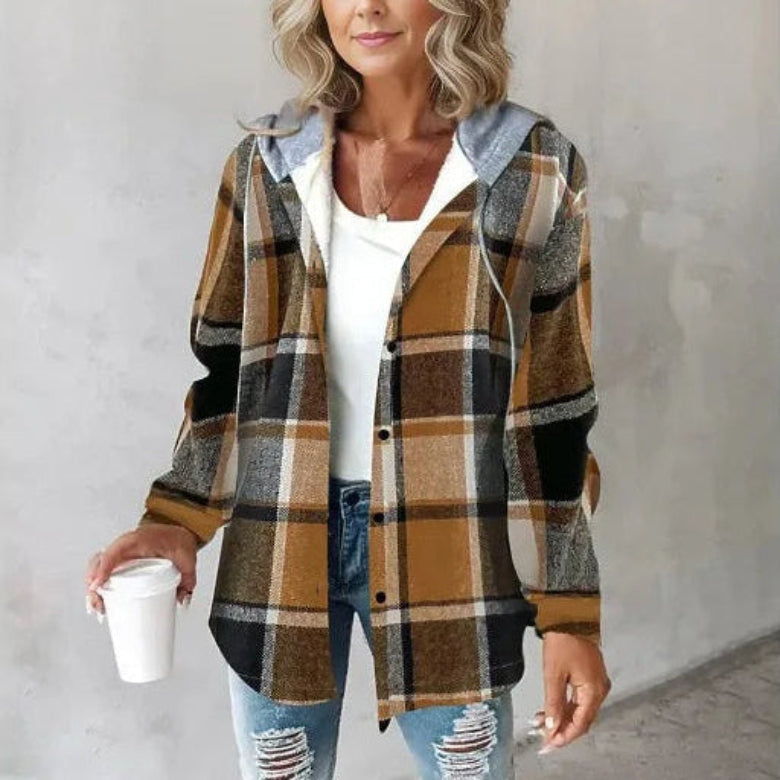 Cappotto da donna a quadri con cappuccio