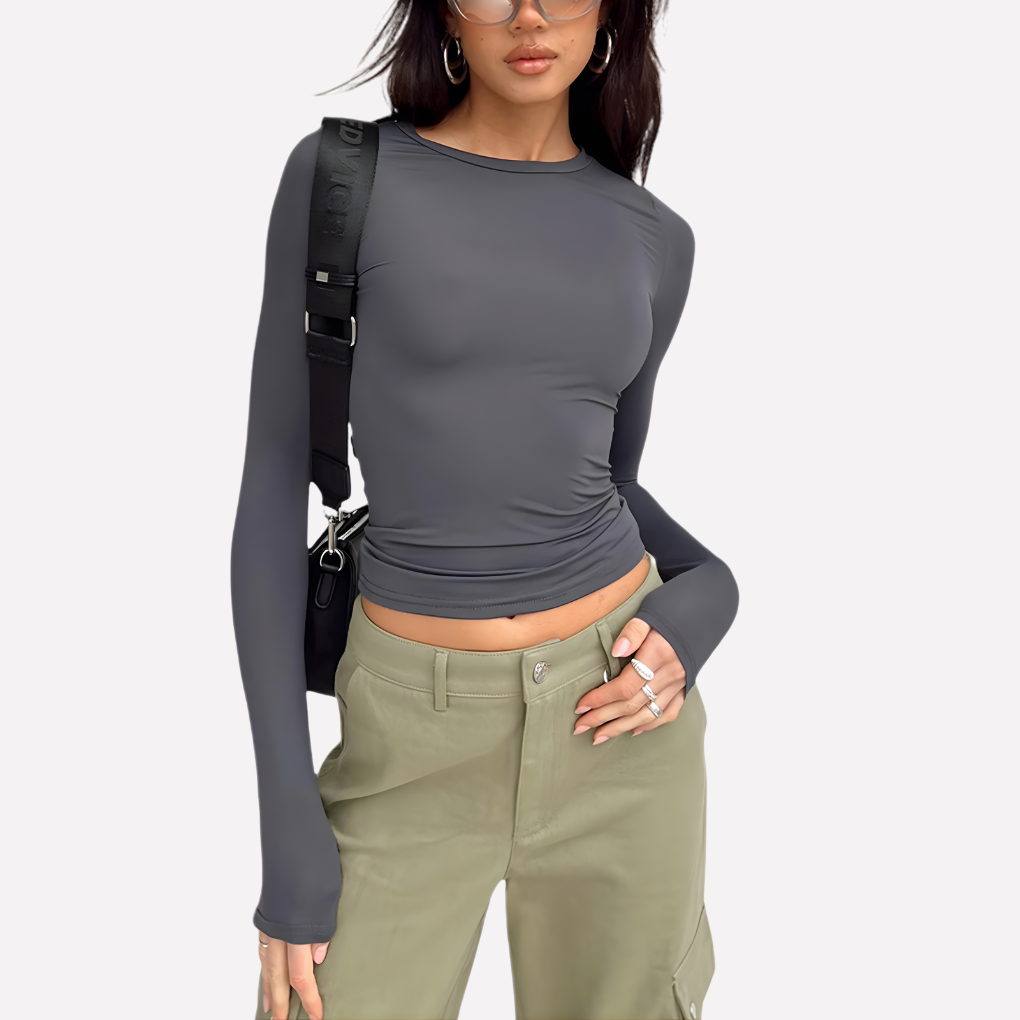 Crop top a maniche lunghe in maglia da donna