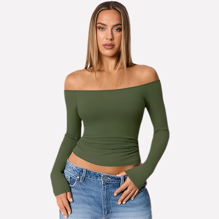 Top a spalle scoperte da donna con maniche lunghe
