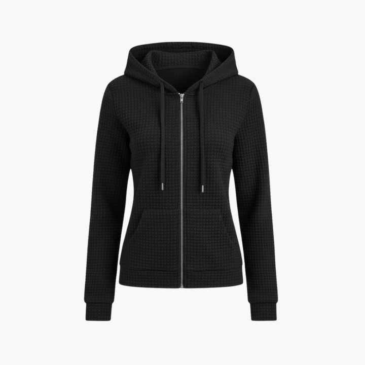 Felpa con zip da donna con cappuccio regolabile