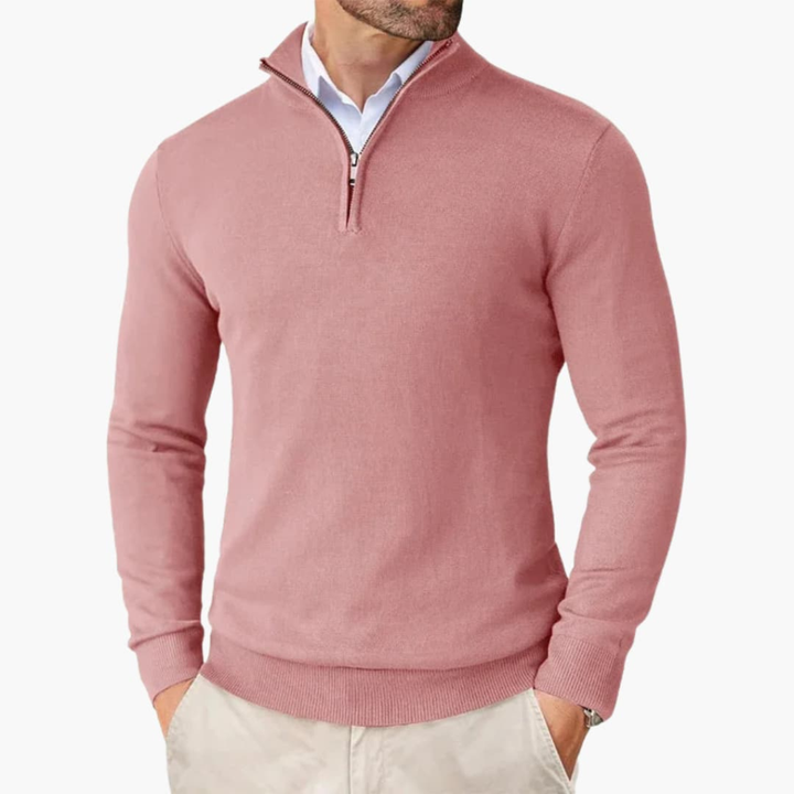 Pullover da Uomo con Zip a Quarto e Orlo a Coste