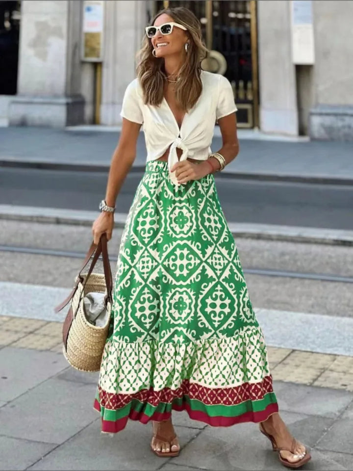 Elegante gonna lunga a fiori con elastico in vita