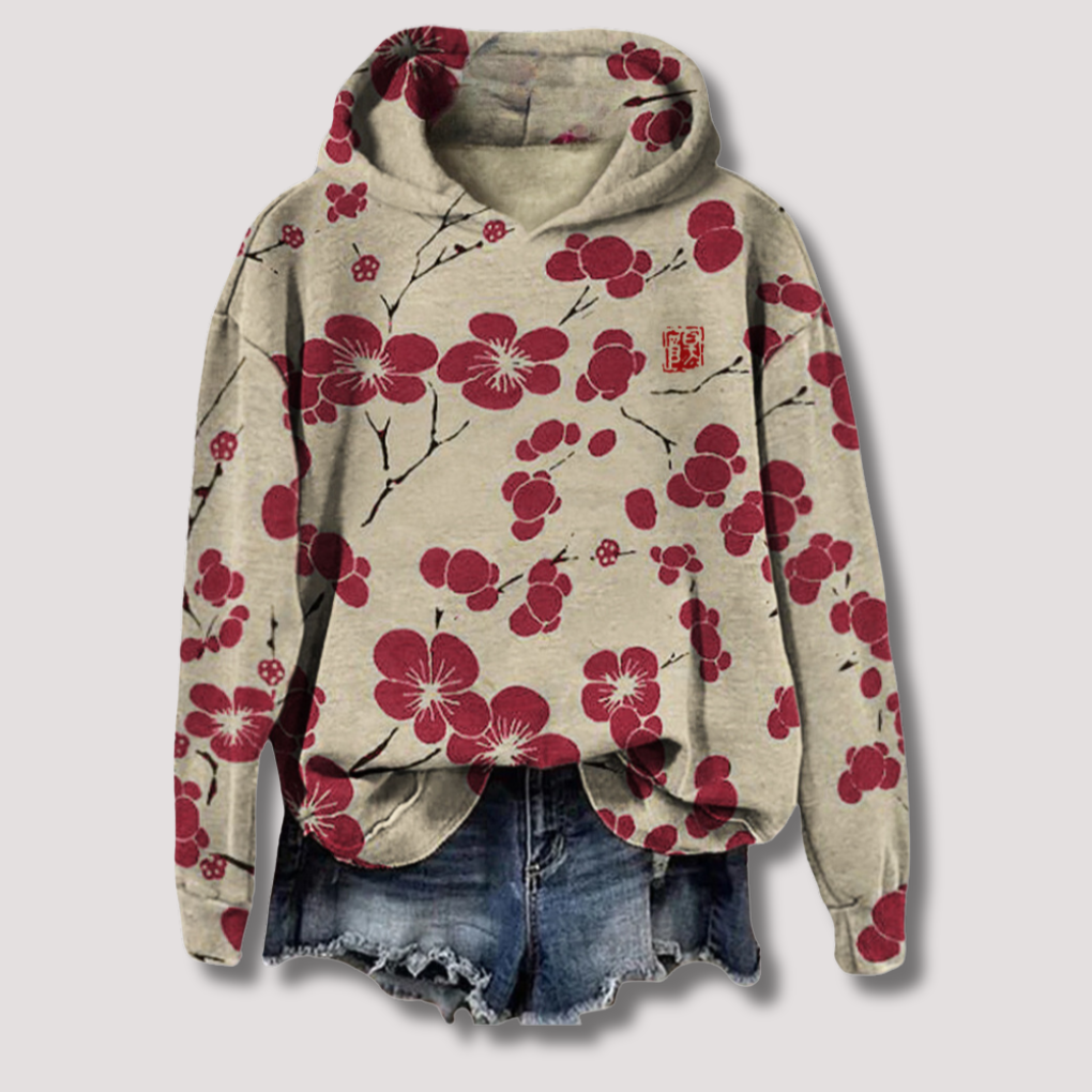 Maglione leggero con cappuccio e stampa floreale