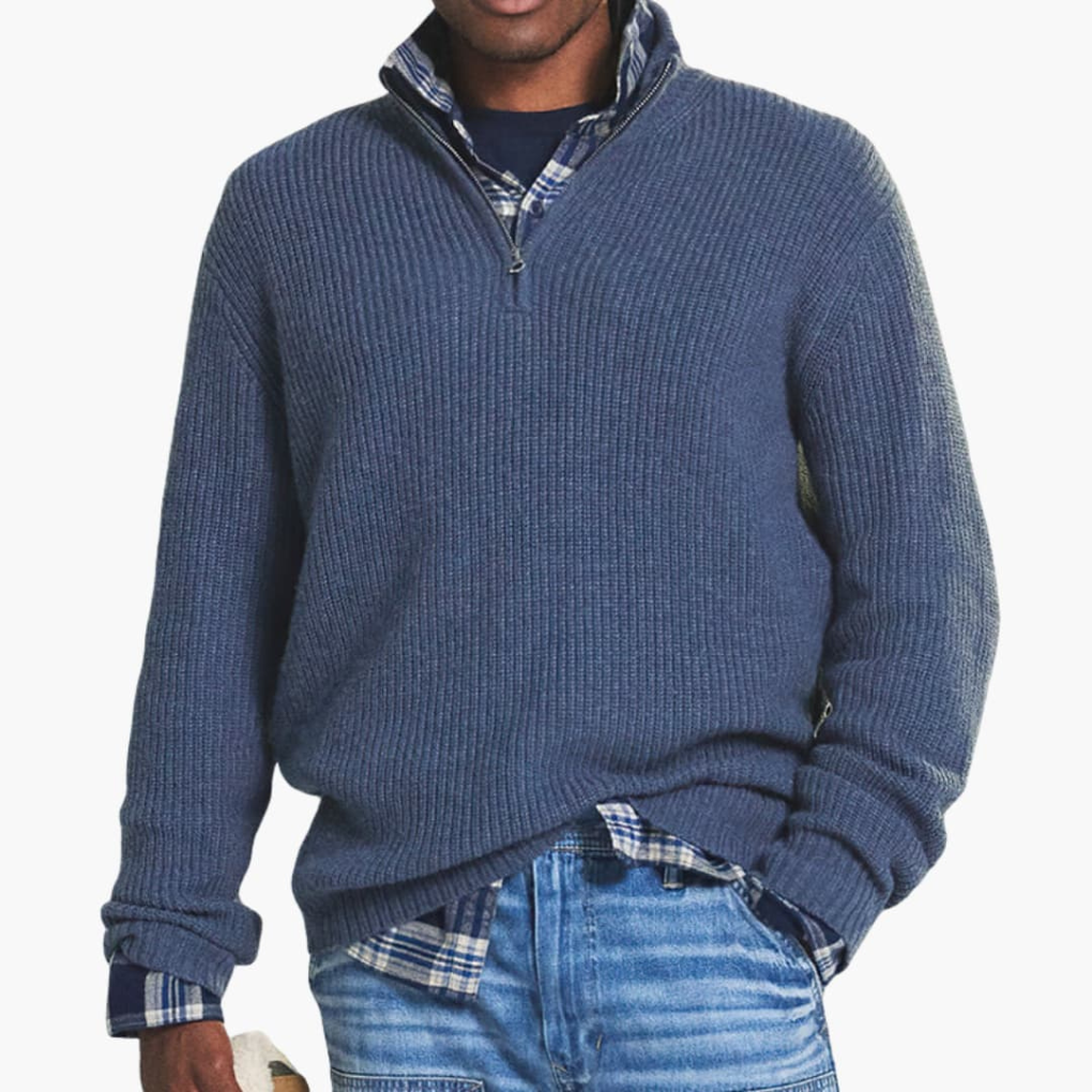 Maglione Ribattuto da Uomo con Collo a Mezza Zip