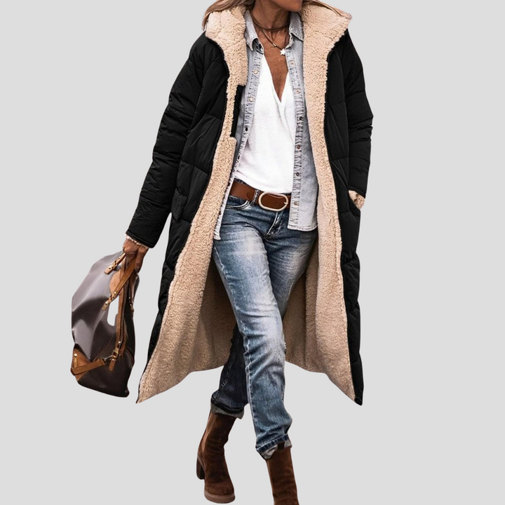 Cappotto Invernale Lungo Reversibile da Donna – Con Cappuccio e Fodera in Teddy