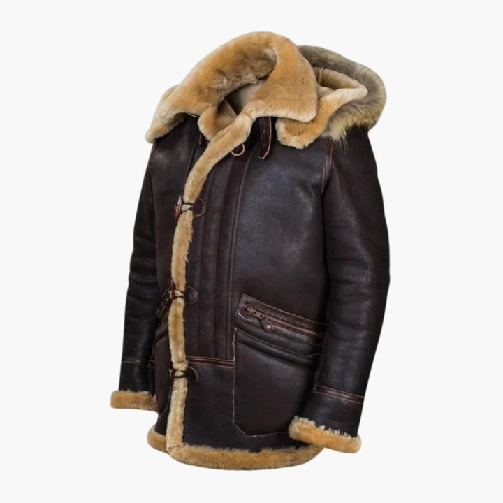 Giacca Invernale Uomo con Cappuccio in Pelle di Pecora