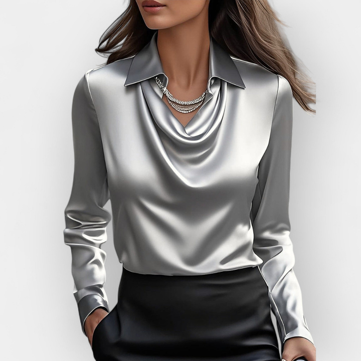 Blusa in Satin Elegante con Collo a Cascata