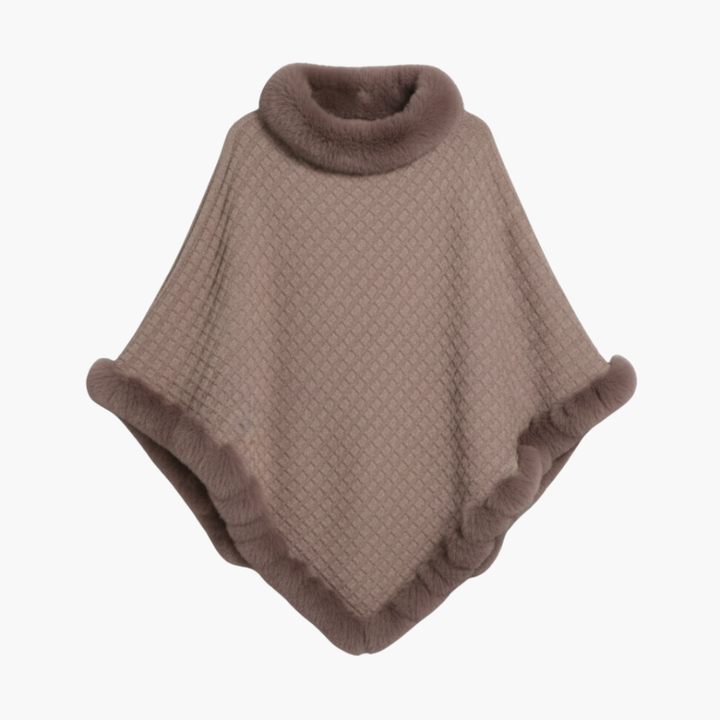 Poncho in Maglia da Donna con Finta Pelliccia e Fit Oversize