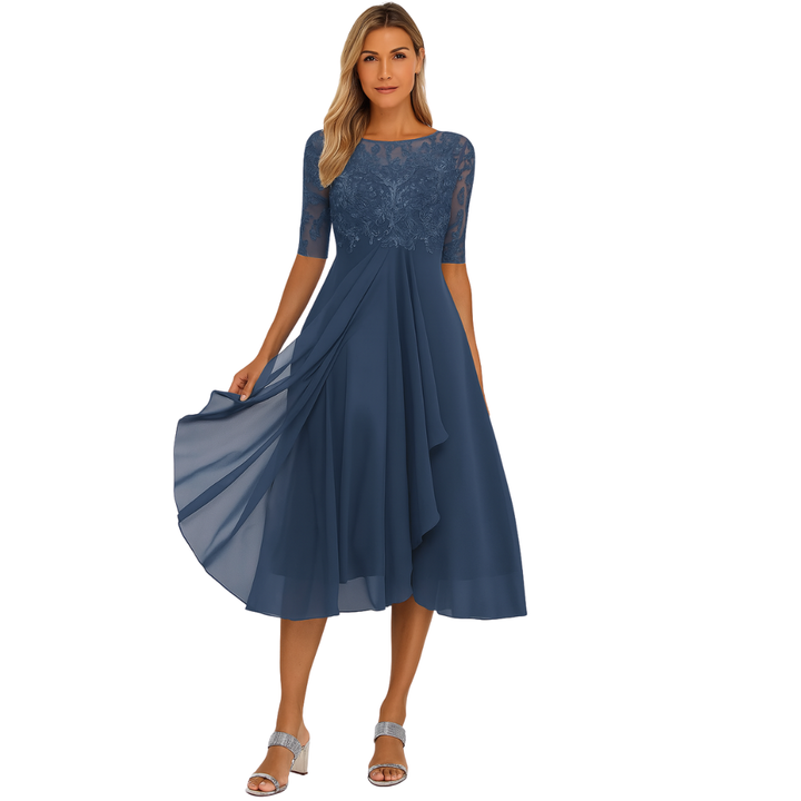 Abito Midi in Pizzo e Chiffon per Donne